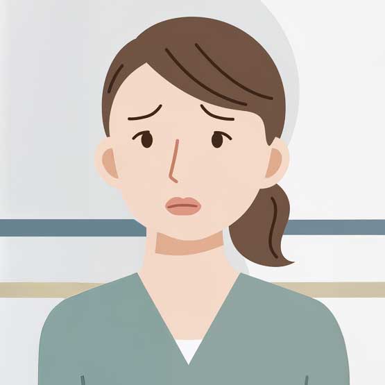 修理にかかる時間を心配して困った表情を浮かべる女性のイラスト