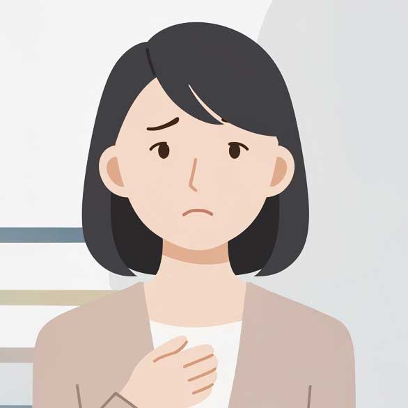 要望が正確に伝わるか不安そうに胸に手を当てる女性のイラスト